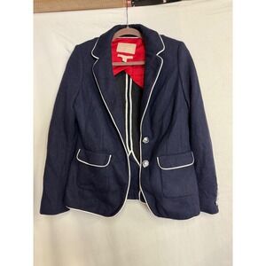 Banana Republic Navy Wool Italian Fabric Blazer White Piping Silver  Size 8